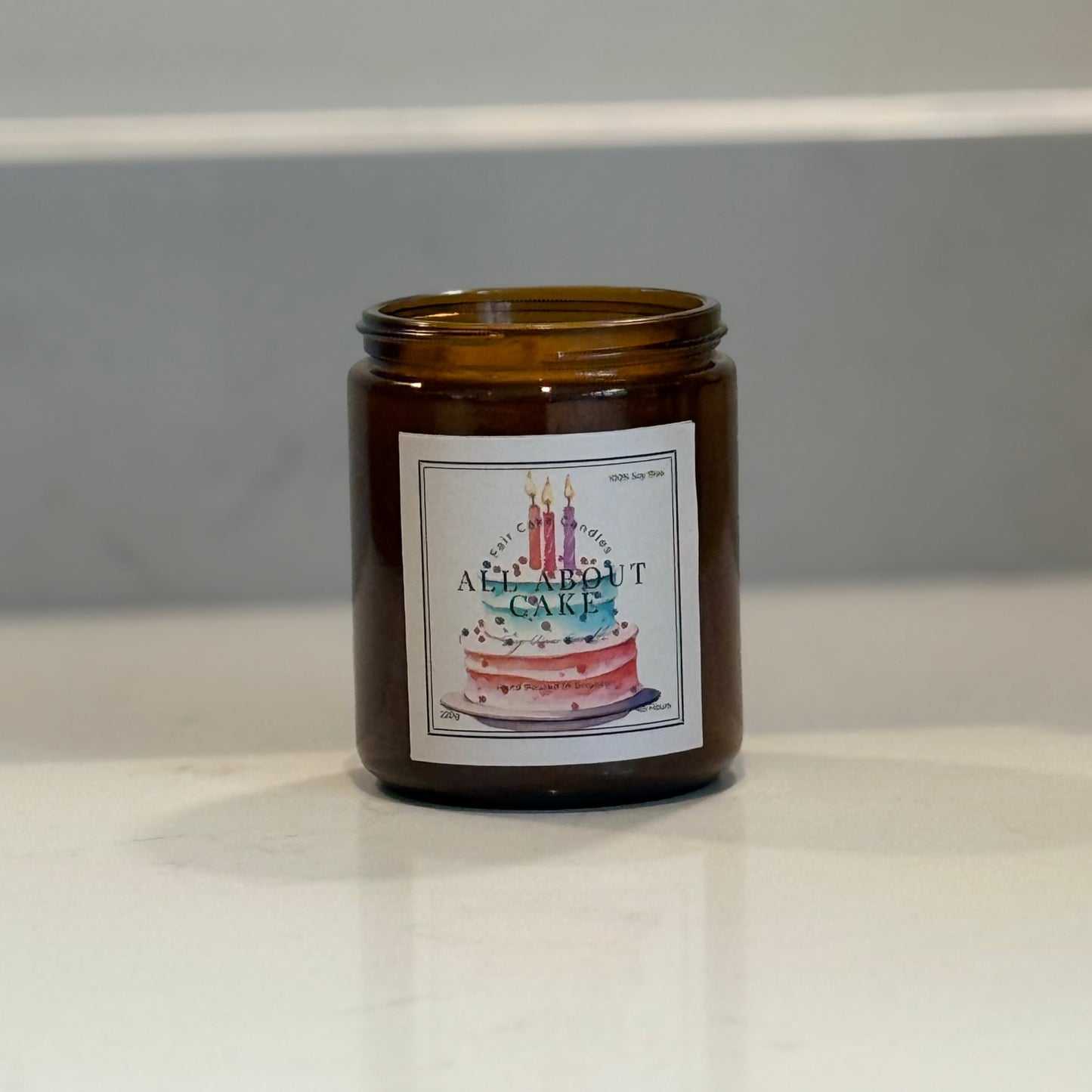 All About Cake scented soy wax candle by Fair Cake Candles.