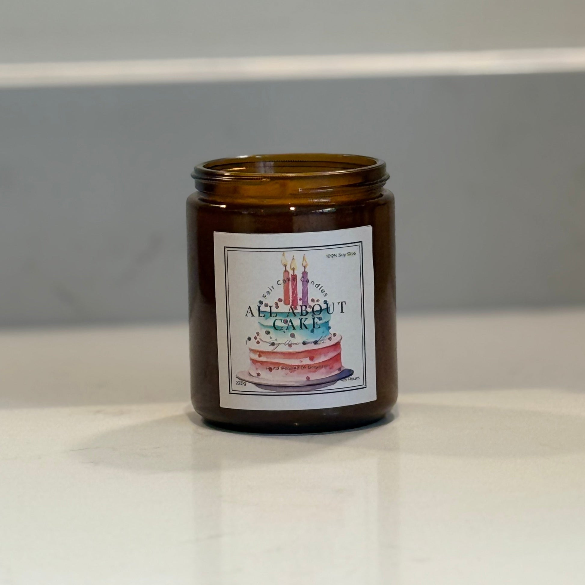 All About Cake scented soy wax candle by Fair Cake Candles.