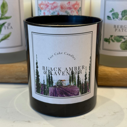 Black Amber and Lavender candle by Fair Cake Candles