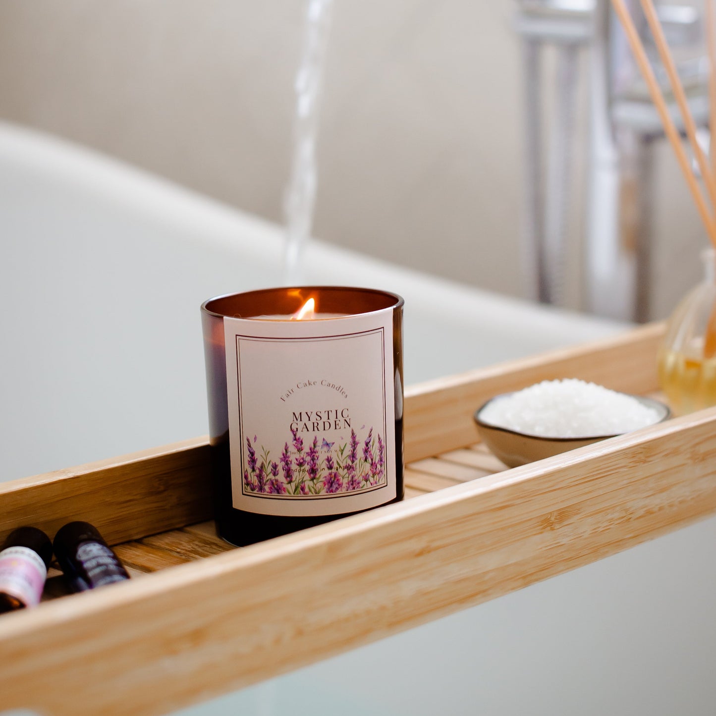 Mystic Garden Lavender Botanical Scented Candle by Fair Cake Candles. Coconut soy wax candles hand poured in Brighton.