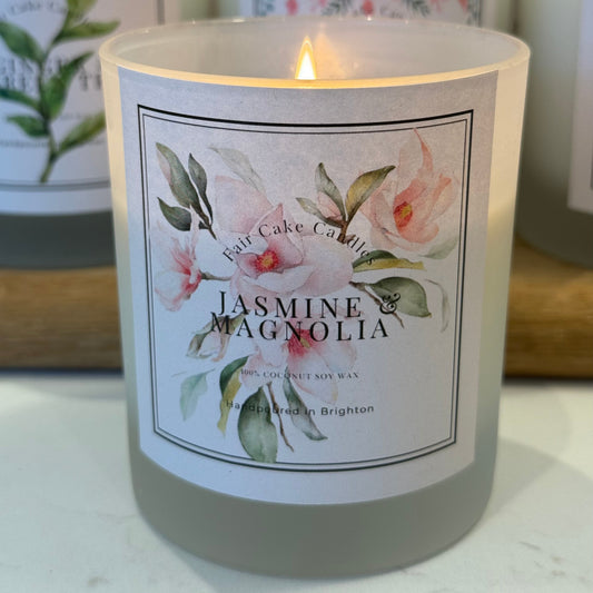 Jasmine and Magnolia coconut soy wax candle by Fair Cake Candles