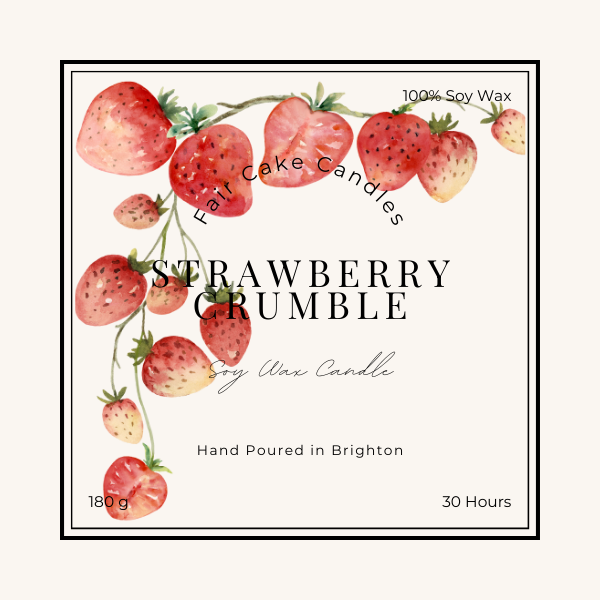 Strawberry Crumble Scented Candle by Fair Cake Candles. Hand poured in Brighton.